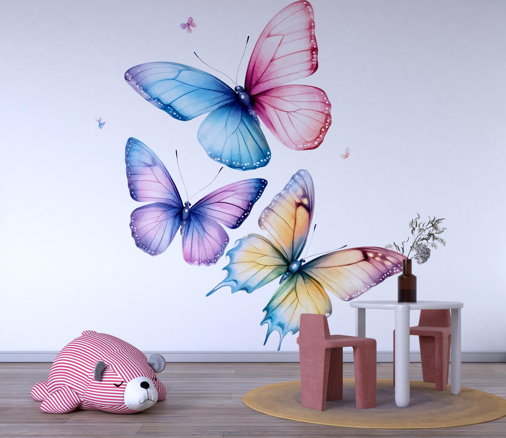 Colorful Butterfly Wall Decal for Kids Room – Large Watercolor Butterfly Sticker, Girls Bedroom Decor, Nursery Wall Art, Peel & Stick