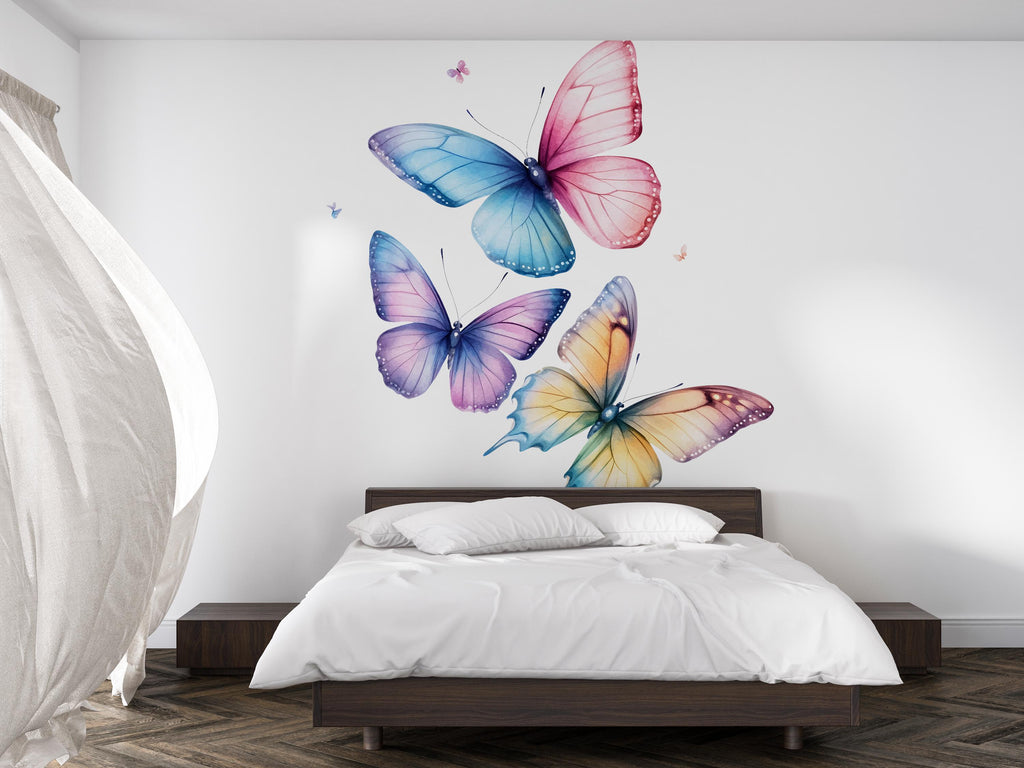 Colorful Butterfly Wall Decal for Kids Room – Large Watercolor Butterfly Sticker, Girls Bedroom Decor, Nursery Wall Art, Peel & Stick