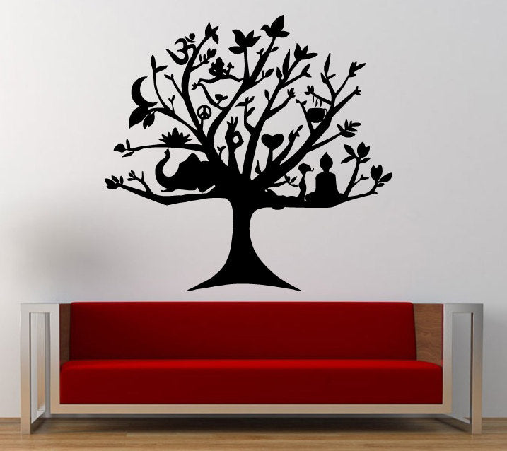 Yoga Ohm Floral Tree Ganesha Elephant Meditation Wall Decal Sticker Vinyl Mural Leaving Bedroom Room Home Decor FREE SHIPPING L357