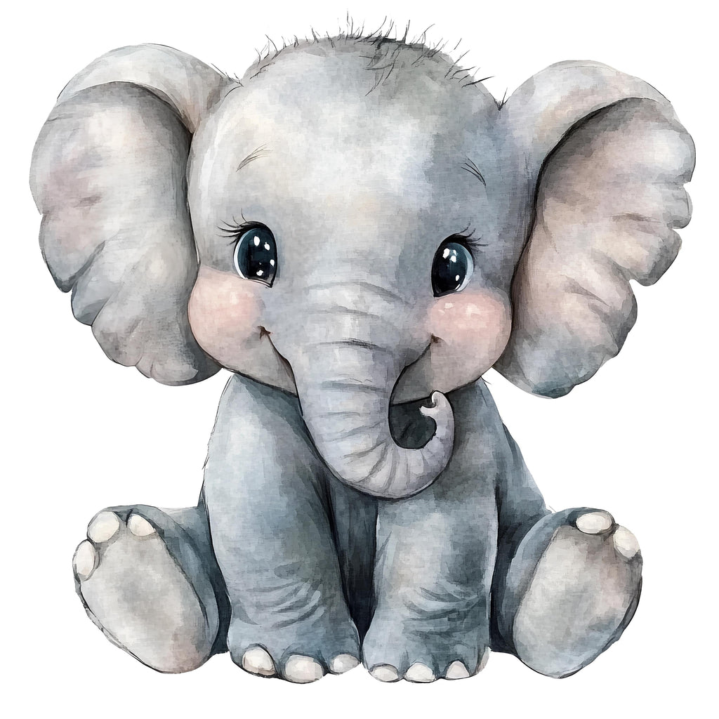 Cute Baby Elephant Wall Decal – Large Nursery Animal Sticker, Kids Room Decor, Watercolor Elephant Mural, Peel & Stick Removable Nursery