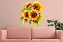 Load image into Gallery viewer, Sunflower Wall Decal – Large Watercolor Floral Sticker, Bright Sunflower Bouquet Wall Art, Peel &amp; Stick Removable Flower Mural for Bedroom