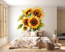 Load image into Gallery viewer, Sunflower Wall Decal – Large Watercolor Floral Sticker, Bright Sunflower Bouquet Wall Art, Peel &amp; Stick Removable Flower Mural for Bedroom