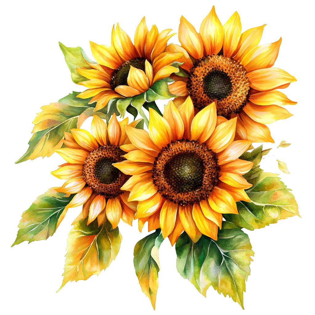 Sunflower Wall Decal – Large Watercolor Floral Sticker, Bright Sunflower Bouquet Wall Art, Peel & Stick Removable Flower Mural for Bedroom