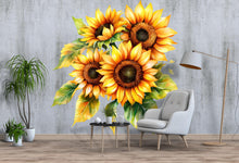 Load image into Gallery viewer, Sunflower Wall Decal – Large Watercolor Floral Sticker, Bright Sunflower Bouquet Wall Art, Peel &amp; Stick Removable Flower Mural for Bedroom