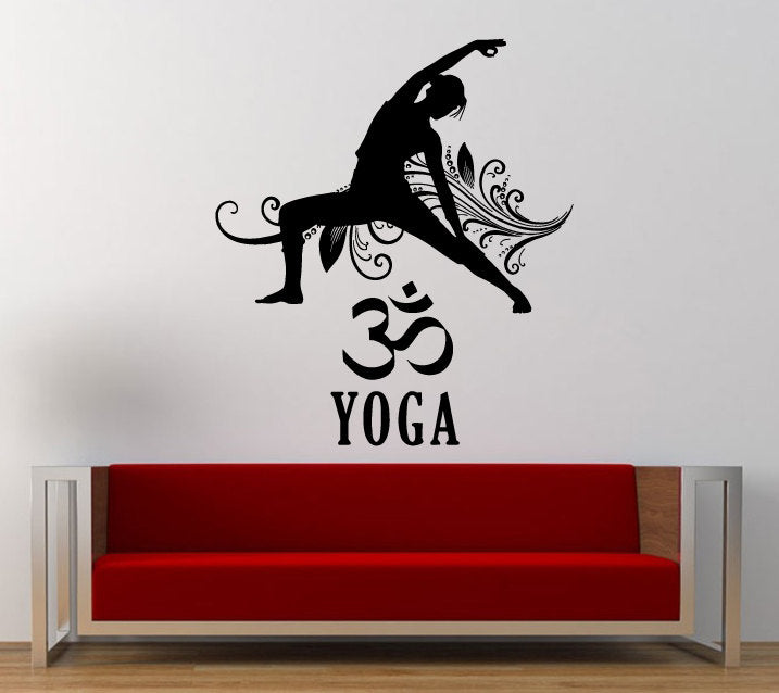 Yoga Om Floral Person Doing Yoga Wall Decal Sticker Vinyl Mural Leaving Bedroom Room Home Decor FREE SHIPPING L356