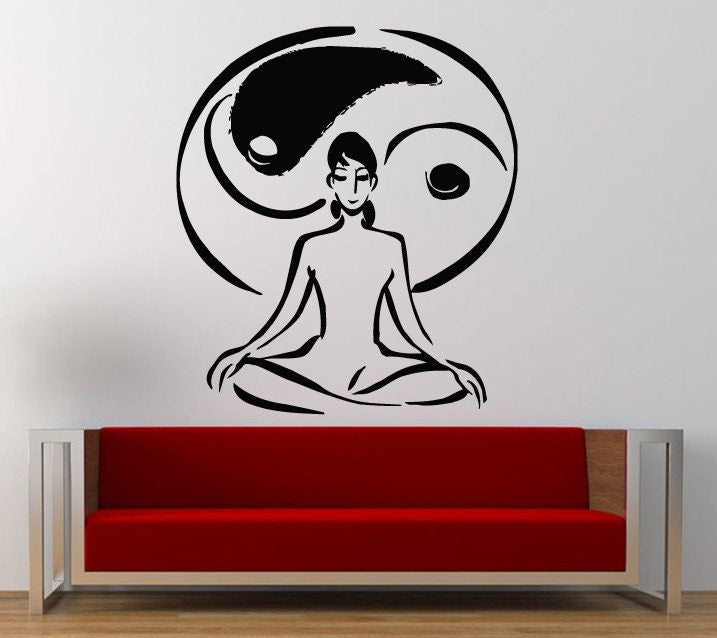 Yoga Lotus Meditation Yin Yang Logo Sign Symbol Wall Decal Sticker Vinyl Mural Leaving Bedroom Room Home Decor FREE SHIPPING L358