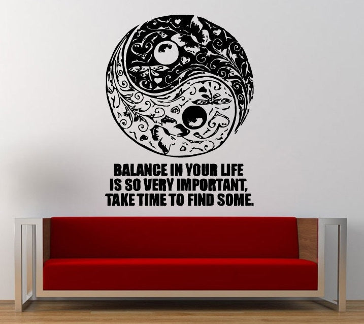 Floral Yin Yang Symbol Logo Sign Balance Quote Wall Decal Sticker Vinyl Mural Leaving Bedroom Room Home Decor FREE SHIPPING L359