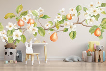 Load image into Gallery viewer, Pear Blossom Wall Decal, Flowering Branch Wall Sticker, Nursery Fruit Tree Mural, Botanical Peel &amp; Stick Wall Art, Kids Room Nature Decor