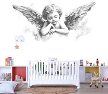 Load image into Gallery viewer, Sleeping Angel Wall Decal, Angel Wings Nursery Sticker, Baby Angel Wall Art, Guardian Angel Mural, Kids Room Peel &amp; Stick Decor