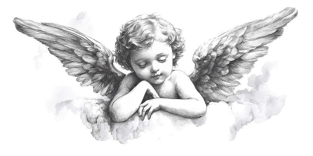 Sleeping Angel Wall Decal, Angel Wings Nursery Sticker, Baby Angel Wall Art, Guardian Angel Mural, Kids Room Peel & Stick Decor