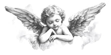 Load image into Gallery viewer, Sleeping Angel Wall Decal, Angel Wings Nursery Sticker, Baby Angel Wall Art, Guardian Angel Mural, Kids Room Peel &amp; Stick Decor