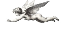 Load image into Gallery viewer, Flying Angel Wall Decal • Vintage Cherub Mural • Nursery Wall Sticker • Baby Room Decor • Large Peel &amp; Stick Angel Art • Kids Room Wall
