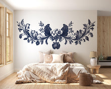 Load image into Gallery viewer, Navy Ornamental Floral Wall Decal • Vintage Baroque Wall Sticker • Elegant Bedroom Mural • Peel &amp; Stick Floral Decor • Large Wall Art Decal
