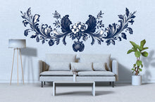 Load image into Gallery viewer, Navy Ornamental Floral Wall Decal • Vintage Baroque Wall Sticker • Elegant Bedroom Mural • Peel &amp; Stick Floral Decor • Large Wall Art Decal