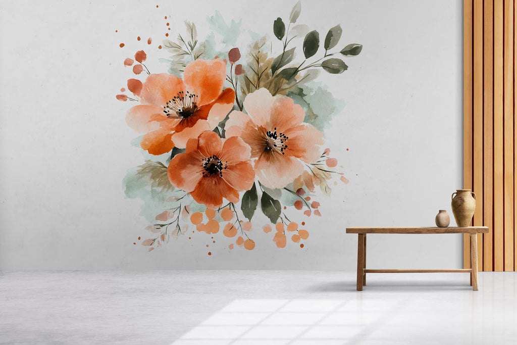 Watercolor Floral Wall Decal • Large Flower Mural Sticker for Bedroom • Boho Botanical Wall Art • Peel & Stick Floral Decor • Removable Wall