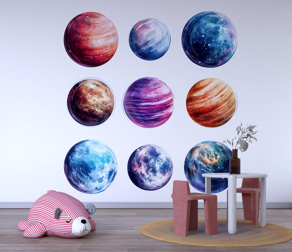 Galaxy Planet Wall Decal Set • Space Theme Office Decor • Colorful Planet Stickers for Classroom, Kids Room, Playroom, Home Office