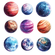 Load image into Gallery viewer, Galaxy Planet Wall Decal Set • Space Theme Office Decor • Colorful Planet Stickers for Classroom, Kids Room, Playroom, Home Office