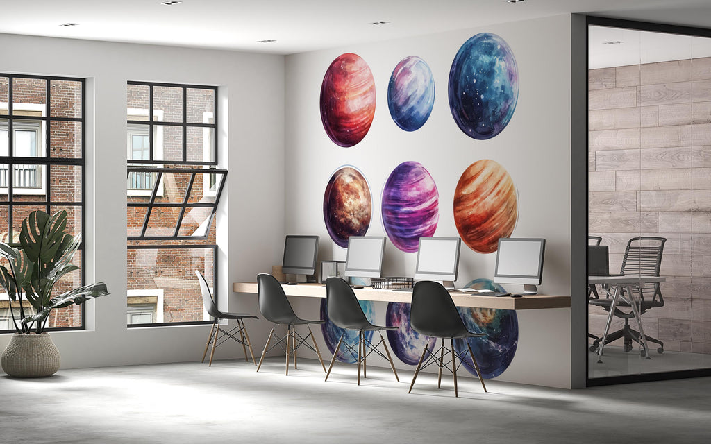 Galaxy Planet Wall Decal Set • Space Theme Office Decor • Colorful Planet Stickers for Classroom, Kids Room, Playroom, Home Office