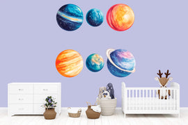 Kids Planet Wall Decal Set • Watercolor Space Theme Stickers • Nursery Galaxy Decor • Classroom Solar System Wall Art • Peel & Stick Room