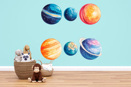 Kids Planet Wall Decal Set • Watercolor Space Theme Stickers • Nursery Galaxy Decor • Classroom Solar System Wall Art • Peel & Stick Room