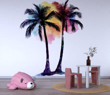 Load image into Gallery viewer, Rainbow Watercolor Palm Tree Wall Decal • Tropical Nursery Wall Art • Large Palm Tree Sticker • Kids Room Decor • Peel &amp; Stick Tropical