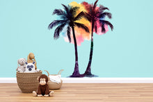 Load image into Gallery viewer, Rainbow Watercolor Palm Tree Wall Decal • Tropical Nursery Wall Art • Large Palm Tree Sticker • Kids Room Decor • Peel &amp; Stick Tropical