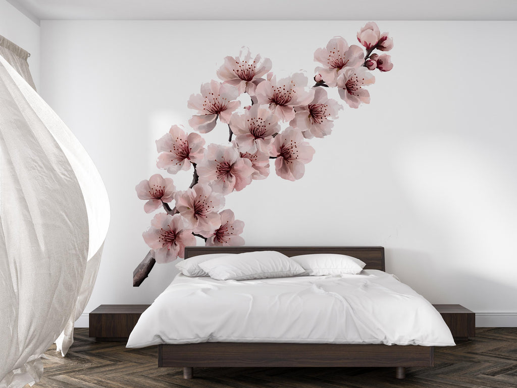Cherry Blossom Wall Decal • Sakura Flower Wall Art • Large Floral Bedroom Sticker • Japanese Blossom Mural • Peel & Stick Flower Wall Decor