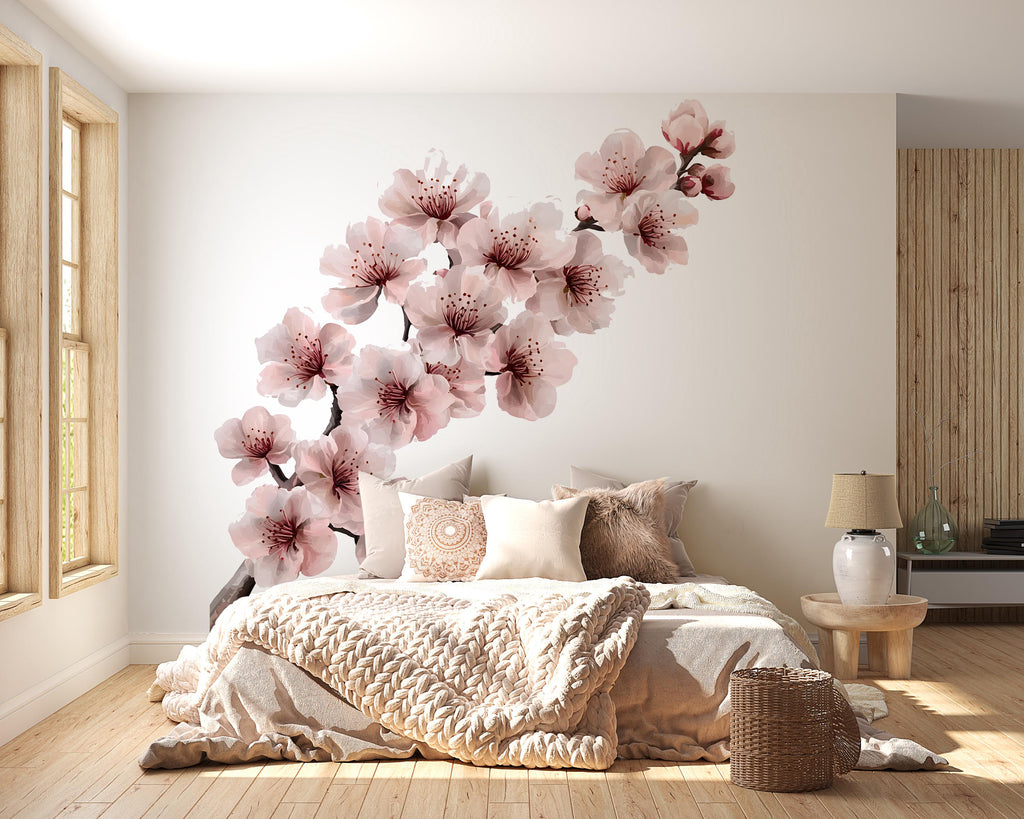 Cherry Blossom Wall Decal • Sakura Flower Wall Art • Large Floral Bedroom Sticker • Japanese Blossom Mural • Peel & Stick Flower Wall Decor