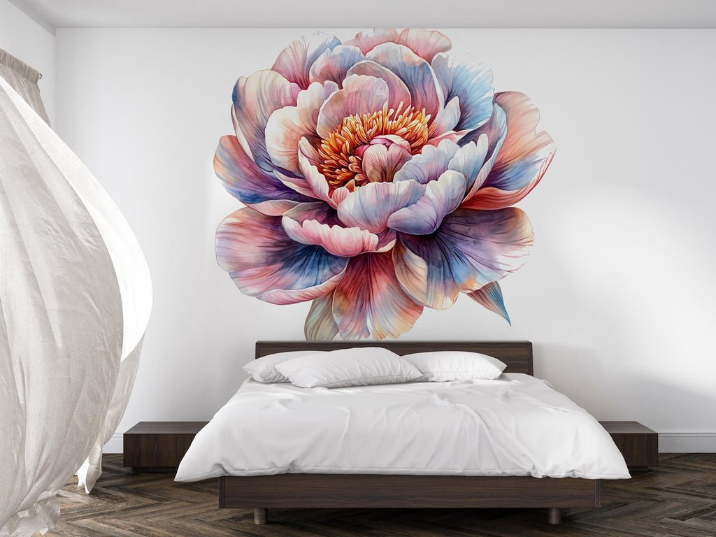 Large Floral Wall Decal for Bedroom • Oversized Peony Wall Sticker • Watercolor Flower Mural • Boho Wall Art Decor • Peel & Stick Home Decor