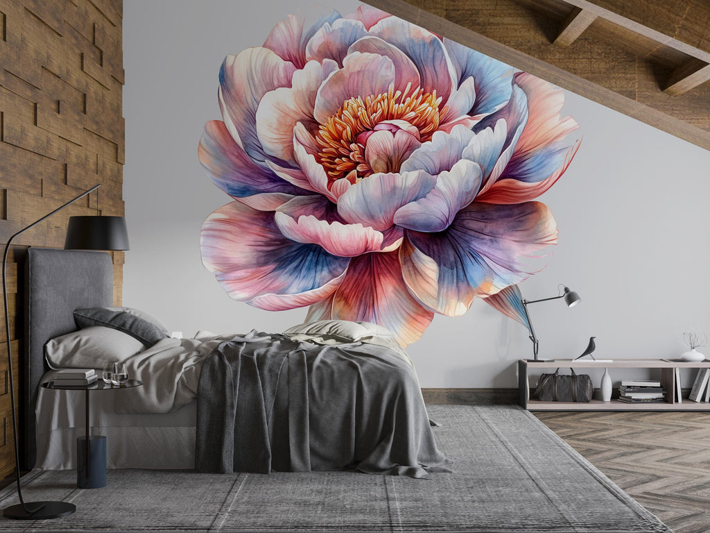 Large Floral Wall Decal for Bedroom • Oversized Peony Wall Sticker • Watercolor Flower Mural • Boho Wall Art Decor • Peel & Stick Home Decor