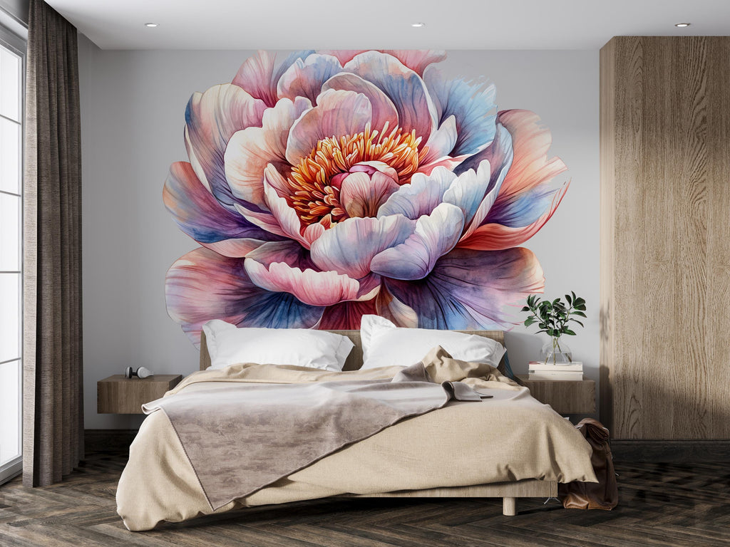 Large Floral Wall Decal for Bedroom • Oversized Peony Wall Sticker • Watercolor Flower Mural • Boho Wall Art Decor • Peel & Stick Home Decor