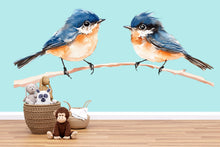 Load image into Gallery viewer, Watercolor Birds Wall Decal • Blue Bird Nursery Wall Sticker • Baby Room Wall Mural • Kids Room Decor • Bird Branch Peel &amp; Stick Decal