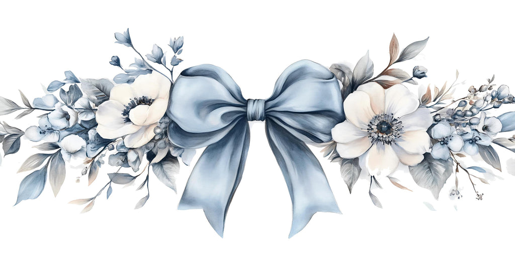 Large Blue Floral Bow Wall Decal • Elegant Flower Wall Sticker for Bedroom & Nursery • Oversized Watercolor Mural • Removable Home Decor
