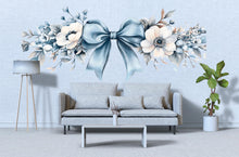 Load image into Gallery viewer, Large Blue Floral Bow Wall Decal • Elegant Flower Wall Sticker for Bedroom &amp; Nursery • Oversized Watercolor Mural • Removable Home Decor