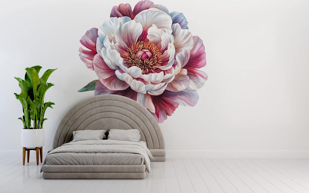 Large Peony Wall Decal • Oversized Watercolor Flower Wall Sticker • Bedroom Feature Wall Mural • Floral Peel & Stick Decor • Boho Home Art