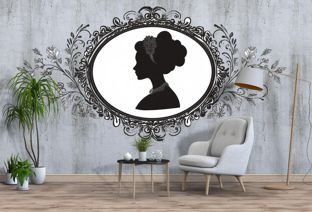 Victorian Lady Silhouette Wall Decal • Elegant Vintage Portrait Wall Sticker • Large Baroque Frame Mural • Bedroom & Living Room Home Decor
