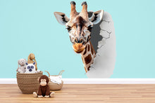 Load image into Gallery viewer, 3D Giraffe Wall Decal • Kids Room Safari Wall Sticker • Realistic Breakthrough Animal Mural • Nursery Jungle Decor • Peel &amp; Stick Removable