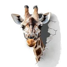 Load image into Gallery viewer, 3D Giraffe Wall Decal • Kids Room Safari Wall Sticker • Realistic Breakthrough Animal Mural • Nursery Jungle Decor • Peel &amp; Stick Removable