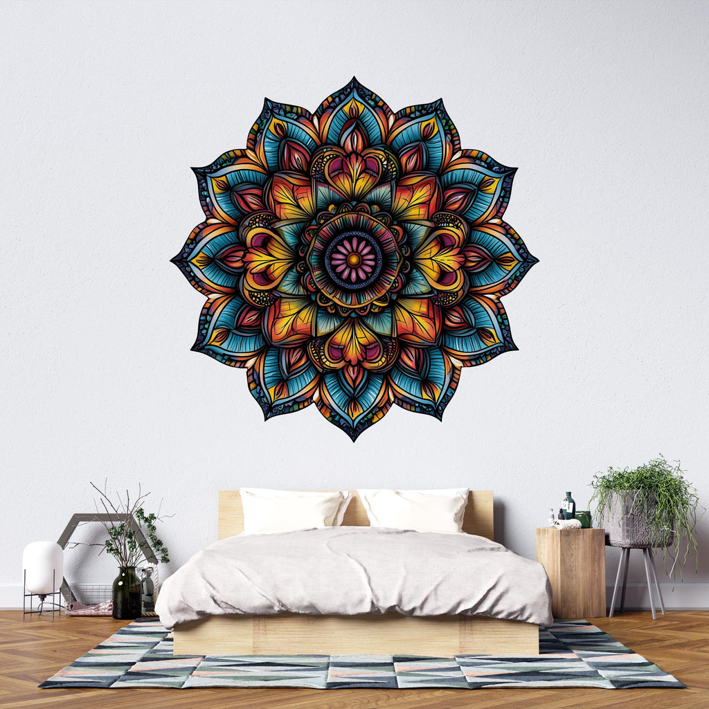 Colorful Mandala Wall Decal • Boho Mandala Wall Art Sticker • Yoga Room Decor • Meditation Wall Mural • Peel & Stick Removable Accent Art