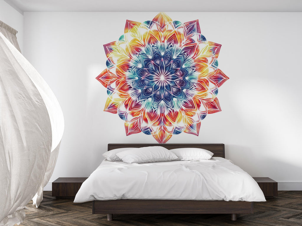 Rainbow Mandala Wall Decal • Colorful Mandala Wall Art Sticker • Yoga Meditation Room Decor • Boho Removable Peel & Stick Mural