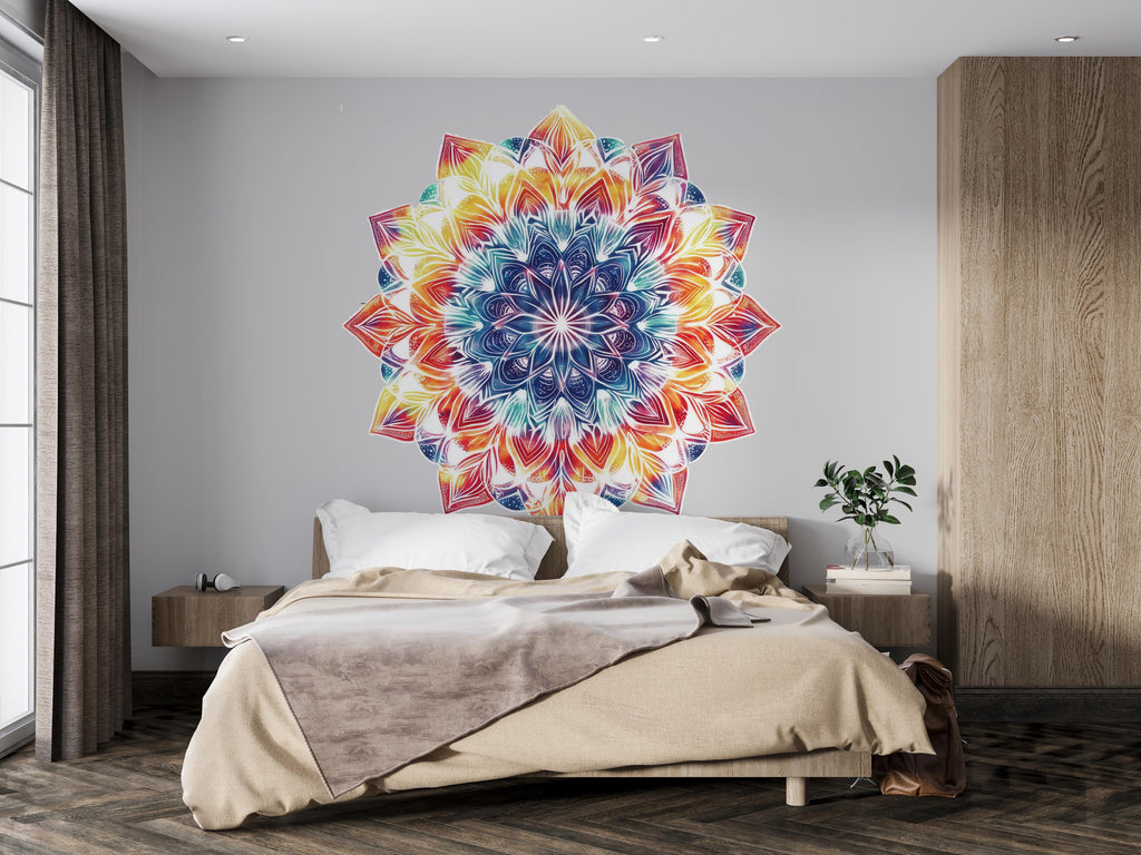 Rainbow Mandala Wall Decal • Colorful Mandala Wall Art Sticker • Yoga Meditation Room Decor • Boho Removable Peel & Stick Mural