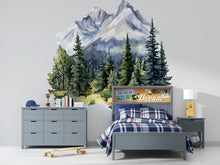 Load image into Gallery viewer, Mountain Forest Wall Decal • Watercolor Pine Tree Mural Sticker • Nature Kids Room Decor • Adventure Nursery Peel &amp; Stick Wall Art