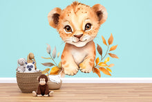 Load image into Gallery viewer, Baby Lion Cub Wall Decal • Safari Nursery Wall Sticker • Cute Jungle Animal Decor • Peel &amp; Stick Kids Room Mural • Gender Neutral Room Art