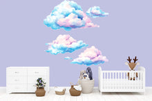 Load image into Gallery viewer, Pastel Cloud Wall Decal • Watercolor Clouds Nursery Sticker • Baby Room Wall Decor • Peel &amp; Stick Mural • Kids Room Sky Theme • Removable