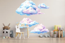 Load image into Gallery viewer, Pastel Cloud Wall Decal • Watercolor Clouds Nursery Sticker • Baby Room Wall Decor • Peel &amp; Stick Mural • Kids Room Sky Theme • Removable