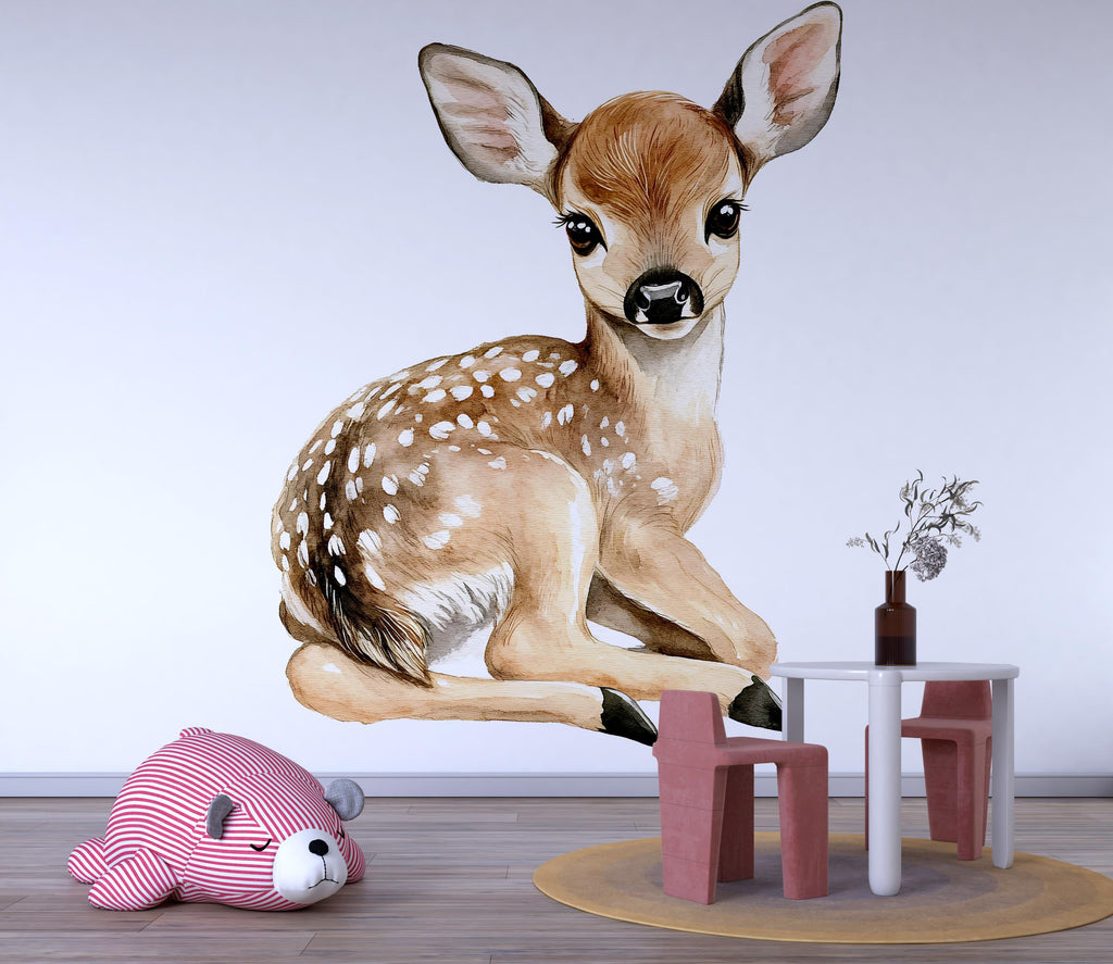 Baby Deer Wall Decal • Watercolor Fawn Nursery Sticker • Woodland Nursery Wall Decor • Peel & Stick Mural • Kids Room Animal Art • Removable