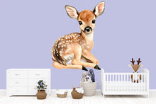 Load image into Gallery viewer, Baby Deer Wall Decal • Watercolor Fawn Nursery Sticker • Woodland Nursery Wall Decor • Peel &amp; Stick Mural • Kids Room Animal Art • Removable