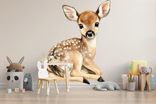 Load image into Gallery viewer, Baby Deer Wall Decal • Watercolor Fawn Nursery Sticker • Woodland Nursery Wall Decor • Peel &amp; Stick Mural • Kids Room Animal Art • Removable