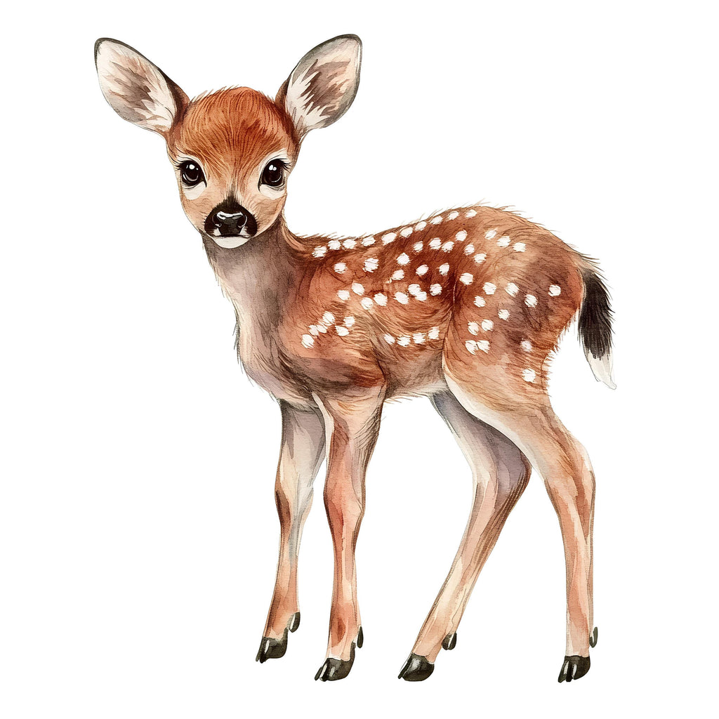 Standing Baby Deer Wall Decal • Watercolor Fawn Nursery Sticker • Woodland Animal Wall Art • Peel & Stick Nursery Decor • Kids Room Woodland