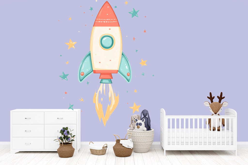 Rocket Ship Wall Decal • Space Nursery Wall Sticker • Kids Room Rocket Decor • Peel & Stick Space Art • Boys Nursery Wall Mural • Astronaut